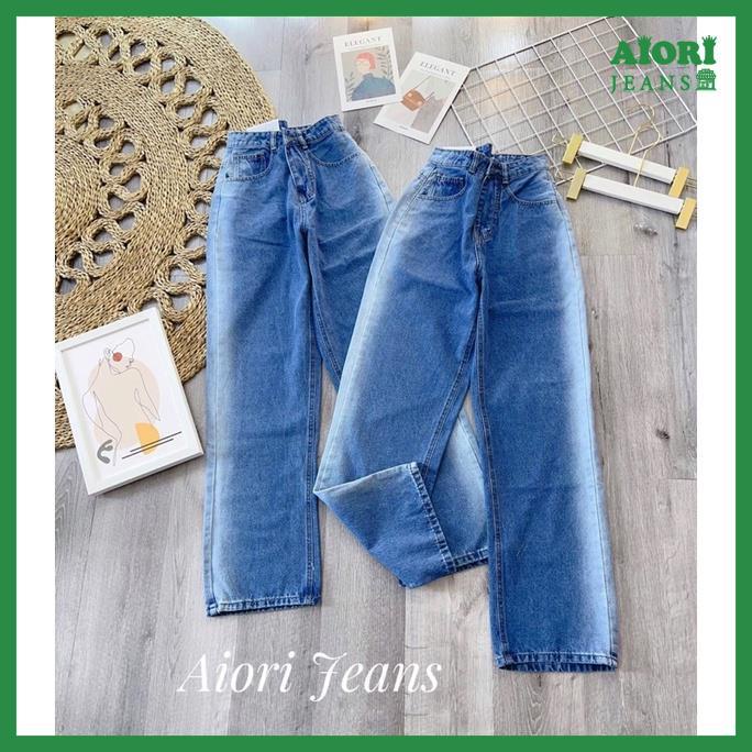 Quần Jeans Nữ AIORI Jeans Ống Rộng Lưng Cao Ulzzang Chất Bò Cao Cấp Dài 104cm