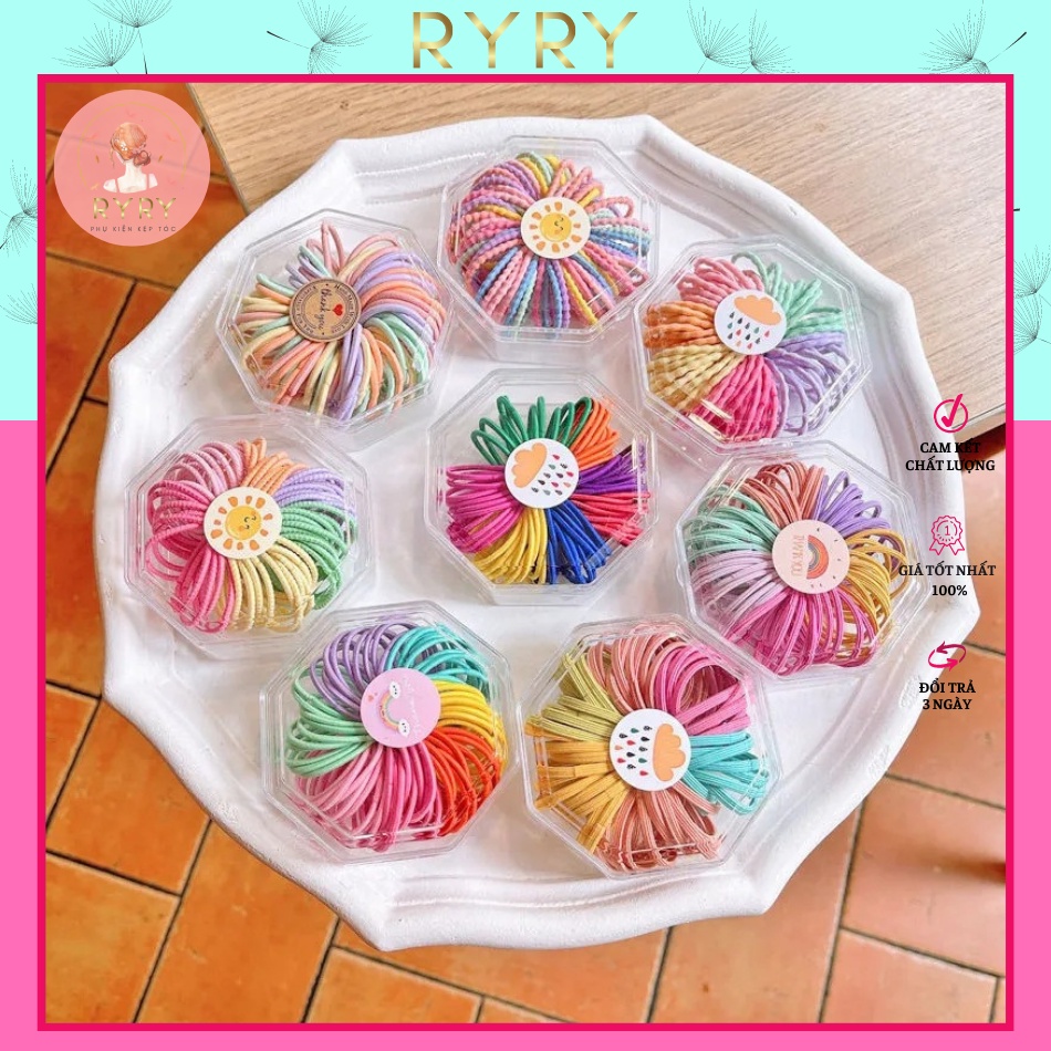 Set 60 dây buộc tóc, chun buộc tóc Hàn Quốc nhiều màu siêu xinh