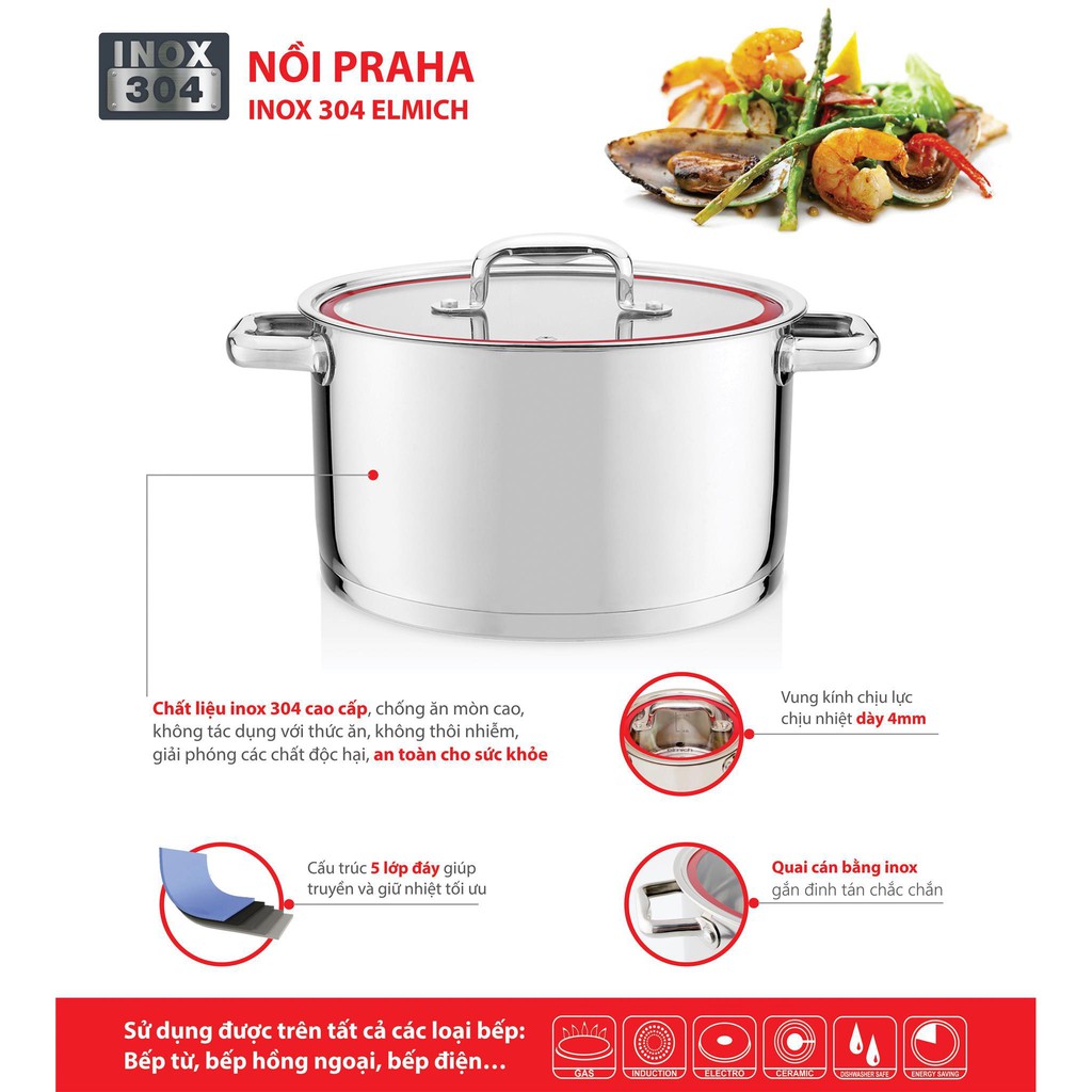 NỒI INOX 304 ELMICH PRAHA 28CM EL3282