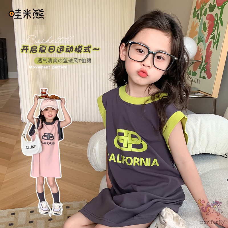 Đầm Sát Nách Chất Liệu Cotton Phối Màu Thời Trang Hàn Quốc Cho Bé Gái