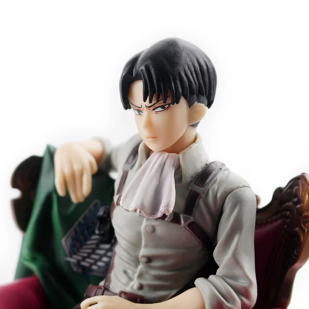 EPOCH Anime Figure Attack on Titan Children Gift Figurines Levi Rivaille Figure Doll Ornament Ackerman Sofa Sitting Posture 15cm Collection Solider Levi Action Figure Toys