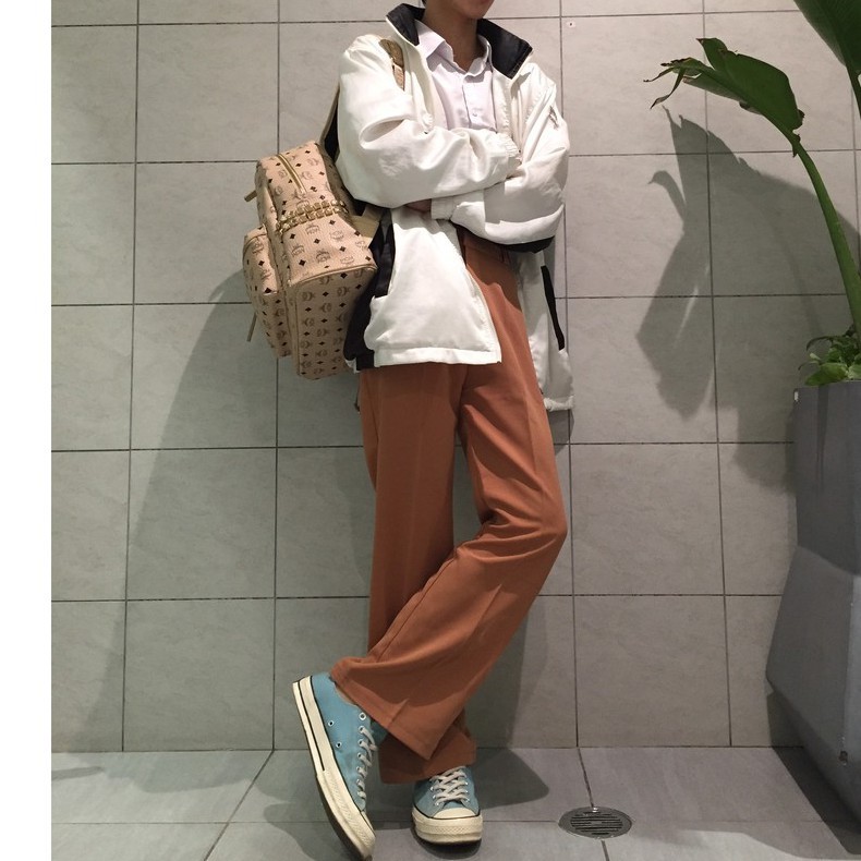 Quần Ống Suông Nâu Nam Nữ Unisex Cropped Pants Brown