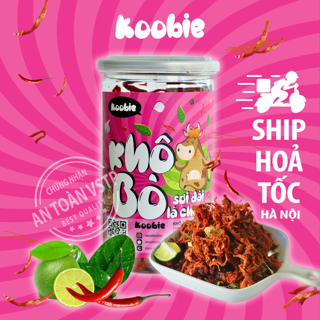 Khô bò xé sợi lá chanh 300g Koobie, đồ ăn vặt ngon an toàn vệ sinh, giao hàng siêu tốc