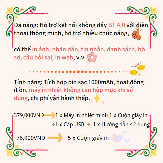 Máy in nhiệt mini cầm tay 200dpi HD đáng yêu cho văn phòng kèm 1 cuộn giấy in (có bán lẻ giấy in) | BigBuy360 - bigbuy360.vn