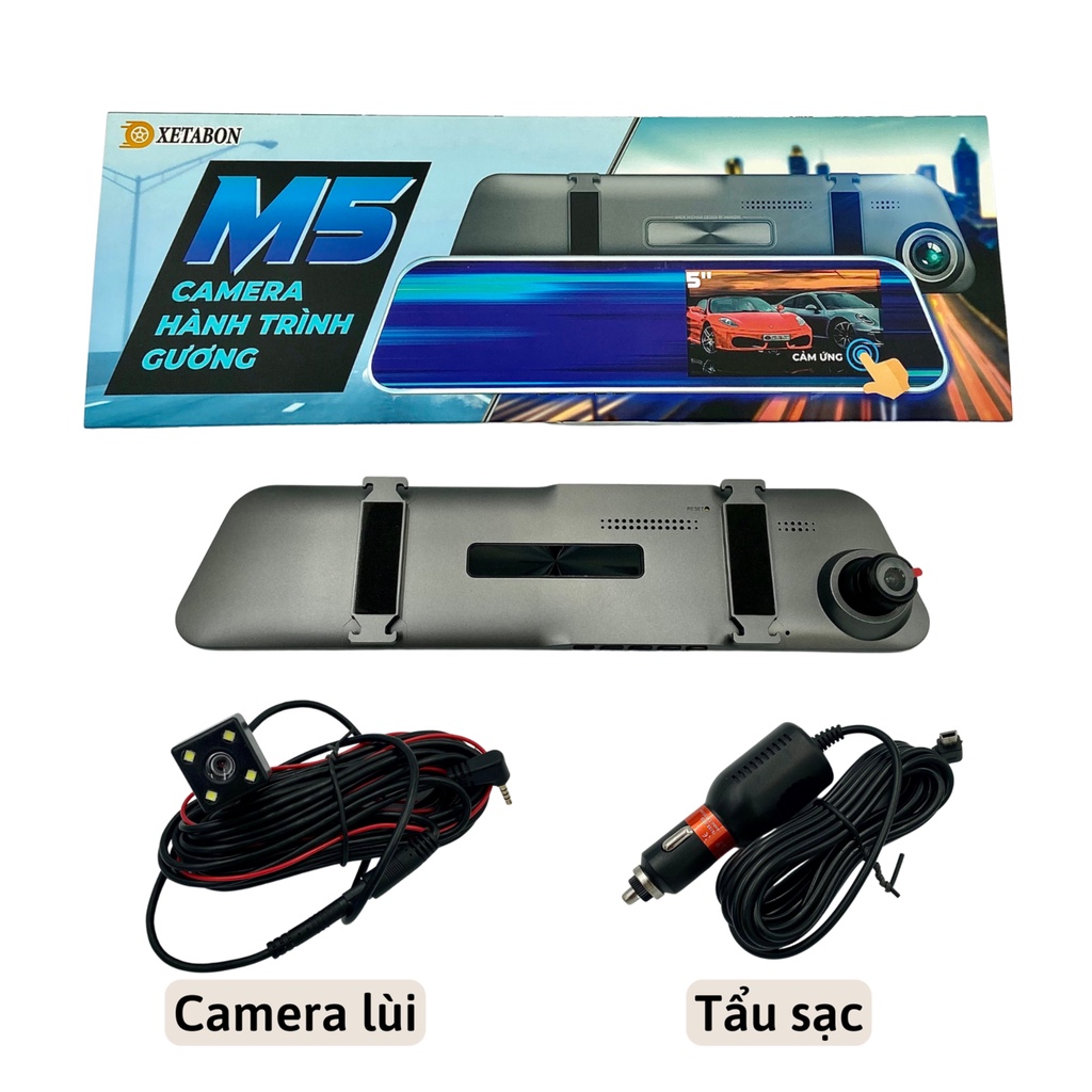 Camera Hành Trình Ô Tô M5 -Màn Hình Gương Chiếu Hậu Cảm Ứng 5 inch FullHD, Hỗ trợ Đỗ xe, Lắp Đặt Dễ Dàng 1đổi1 trong 12T