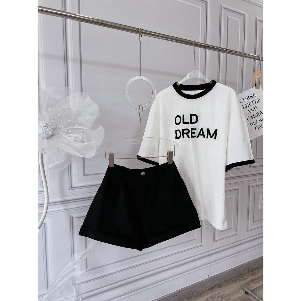 SET ÁO THUN THÊU CHỮ VIỀN ĐEN + SHORT ĐEN