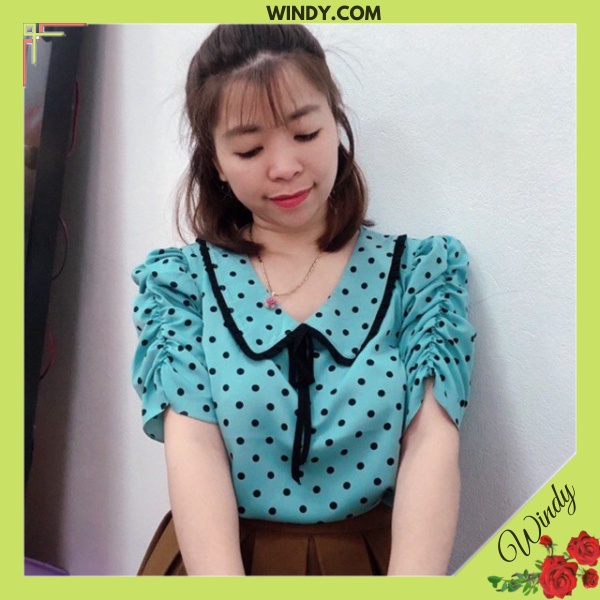 [ ẢNH THẬT] Áo sơ mi nữ chấm bi/ áo công sở nữ màu kem chất vải đẹp/ tay bồng chấm bi