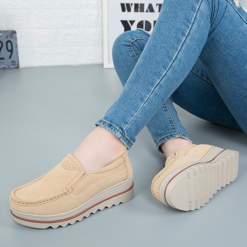 Giày Slip-On Nữ Đế Xuồng Vải Da Bò Thời Trang Chất Lượng Cao