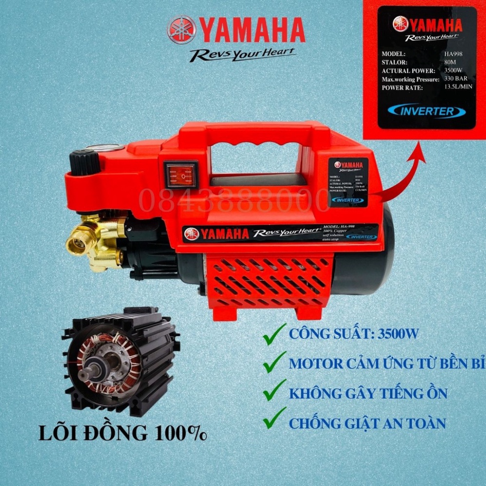 Máy rửa xe áp lực cao - YA999 công suất 3500W tặng kèm bình tạo bọt tuyết và khớp nối dài - Máy xịt rửa cao cấp