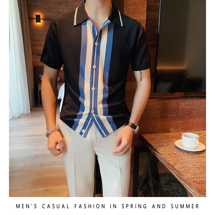 Áo Polo Nam Phối Cúc Kẻ Sọc Tay Lỡ Vải Cá Sấu Cotton Xuất Xịn, Chuẩn Form - Verano