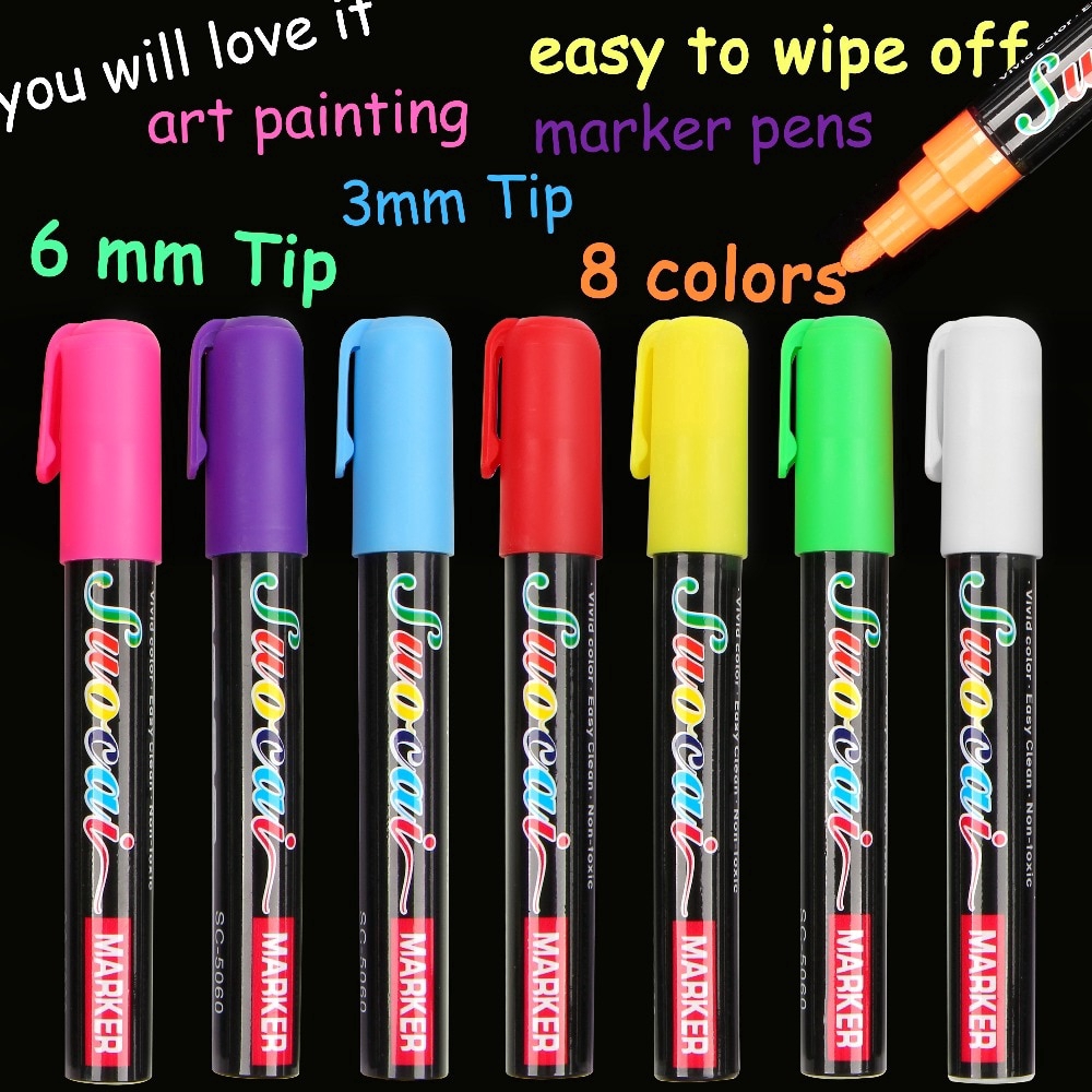 8 Màu Highlighter Bút Đánh Dấu Phấn Lỏng Cho Trường Học Tranh Nghệ Thuật Tròn & Đục Đầu 6mm 3mm