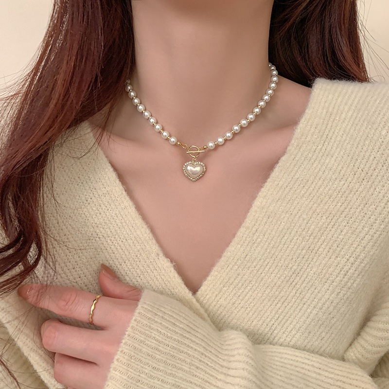 Vòng Cổ Choker Ngắn Đính Hạt Ngọc Trai Hình Trái Tim Thời Trang Sang Trọng Dành Cho Nữ