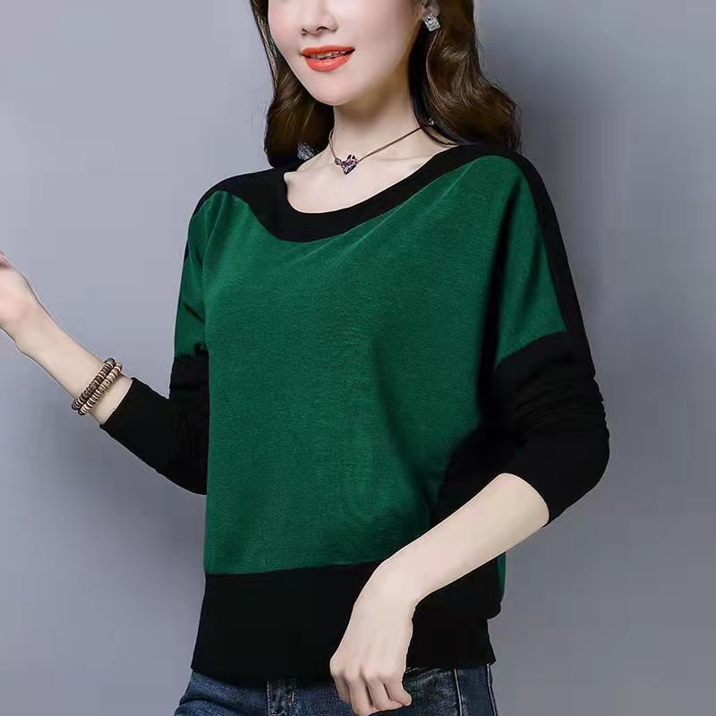 Áo thun tay dài dáng rộng cổ tròn thời trang thu đông cho phụ nữ trung niên