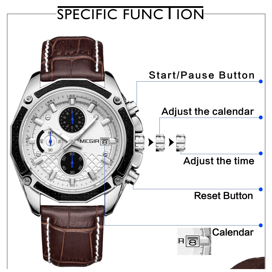 Megir 2015 đồng hồ sang trọng hàng đầu nam analog fashion sports quartz jam tangan lelaki