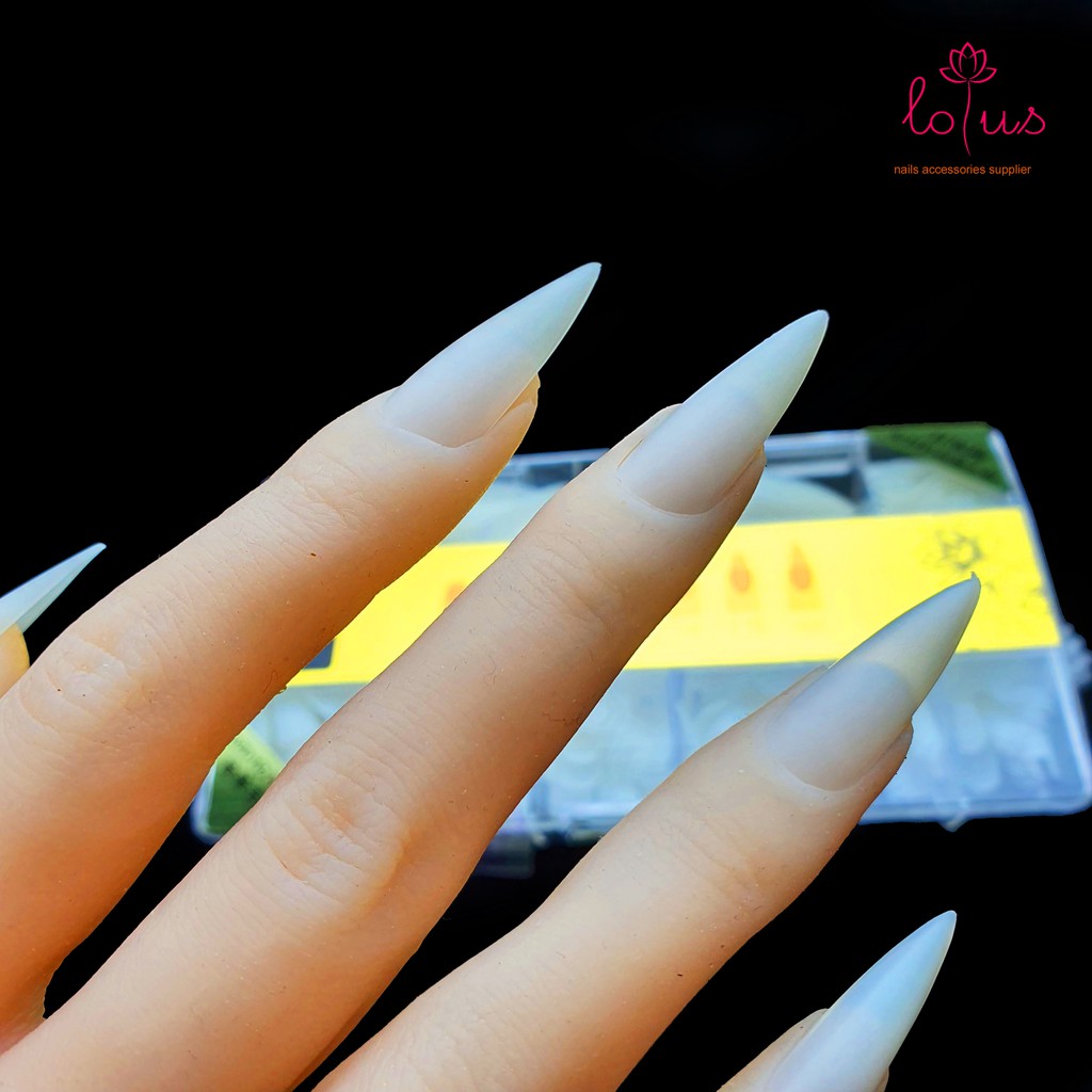 Móng úp nhọn dài nhám sẵn Lotus hộp  móng đủ size từ 0-9 không cần phao nhám bề mặt
