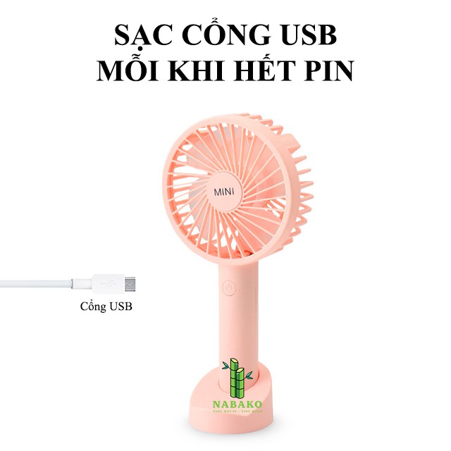 [Pin Trâu 6 Tiếng] Quạt Mini Cầm Tay 3 Cấp Độ Để Bàn Sạc Pin Tích Điện Có Đèn Gọn Nhẹ, Dễ Dàng Mang Theo - Nabako | WebRaoVat - webraovat.net.vn