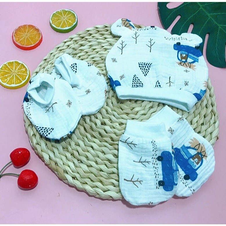 Combo mũ, bao tay, vớ xô siêu mềm mát cho bé