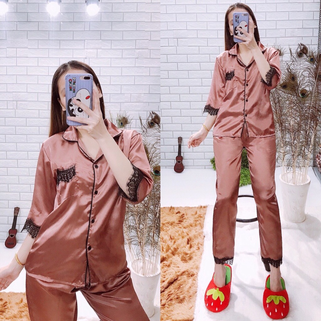 ĐỒ NGỦ PHI LỤA CAO CẤP PHỐI REN - PIJAMA NỮ - TAY LỬNG QUẦN DÀI - QUEEN PIJAMA SHOP | BigBuy360 - bigbuy360.vn