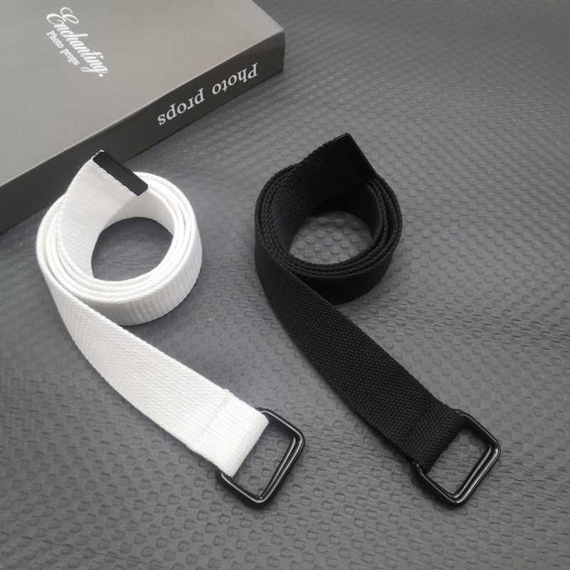 Thắt Lưng Vải Canvas Hai Khóa Cài Màu Trắng / Đen Đơn Giản Dễ Phối Đồ Thời Trang Cho Nam Và Nữ