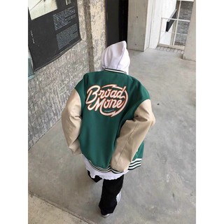 Áo khoác bomber varsity jacket kaki phối da siêu phẩm