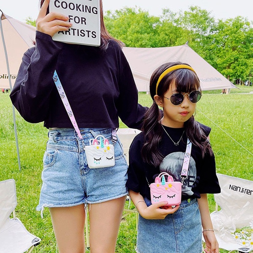 Túi kỳ lân dễ thương Phim hoạt hình silicone Túi đeo vai Ví tiền xu Túi xách động vật Phong cách Túi đeo vai Mini