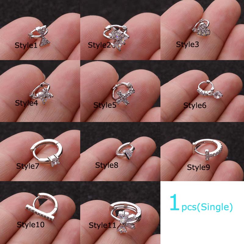Khuyên tai chữ thập đính đá Zircon