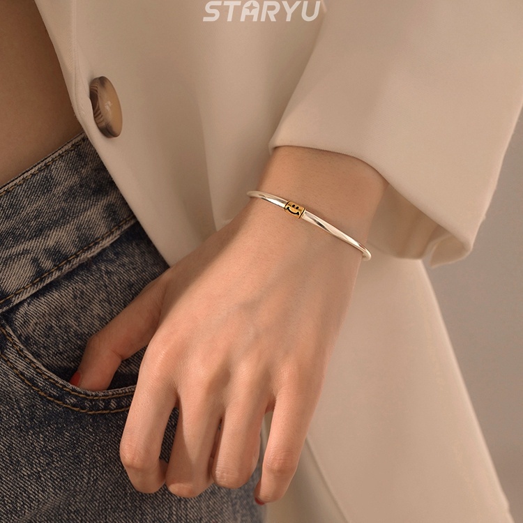 Vòng tay bằng bạc 925 mặt dây hình mặt cười thời trang xinh xắn cho nữ