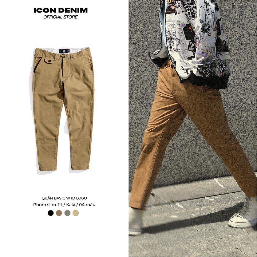 Quần Kaki Nam ICON DENIM Dáng Ôm Slim-fit Basic W ID Logo