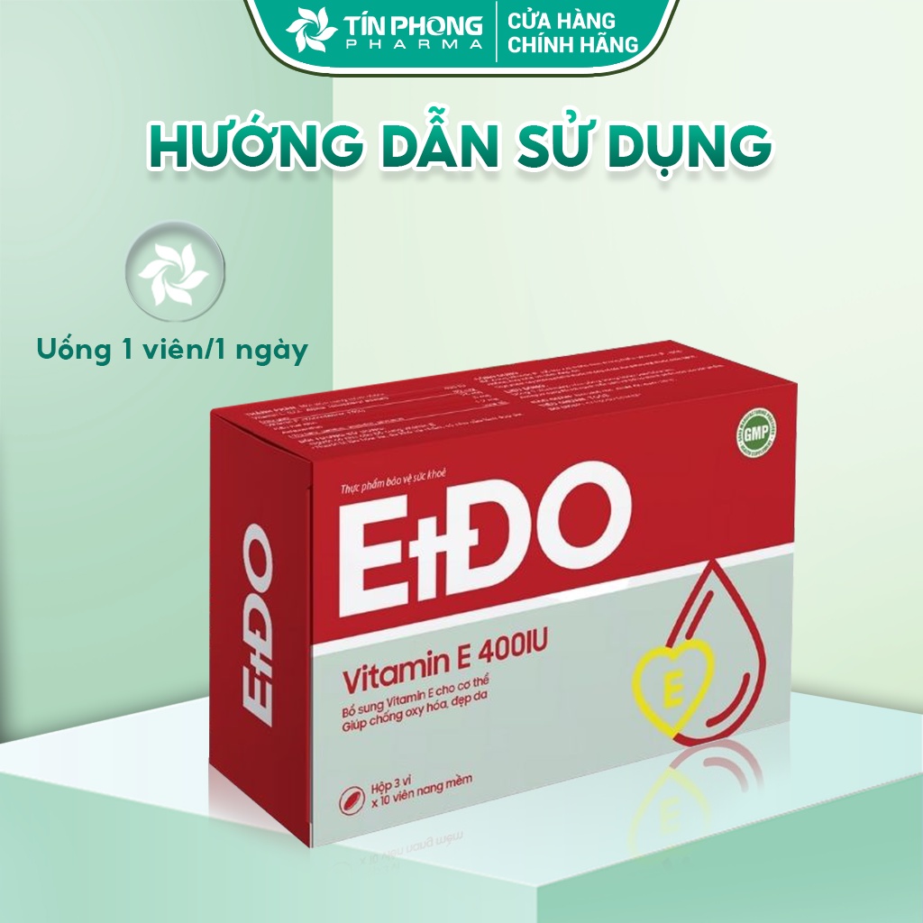 Viên Uống Bổ Sung Vitamin E EtĐo Chiết Xuất Thiên Nhiên Giúp Làm Chậm Lão Hóa Da Căng Mịn Giảm Nhăn Hộp 30 Viên TTP034