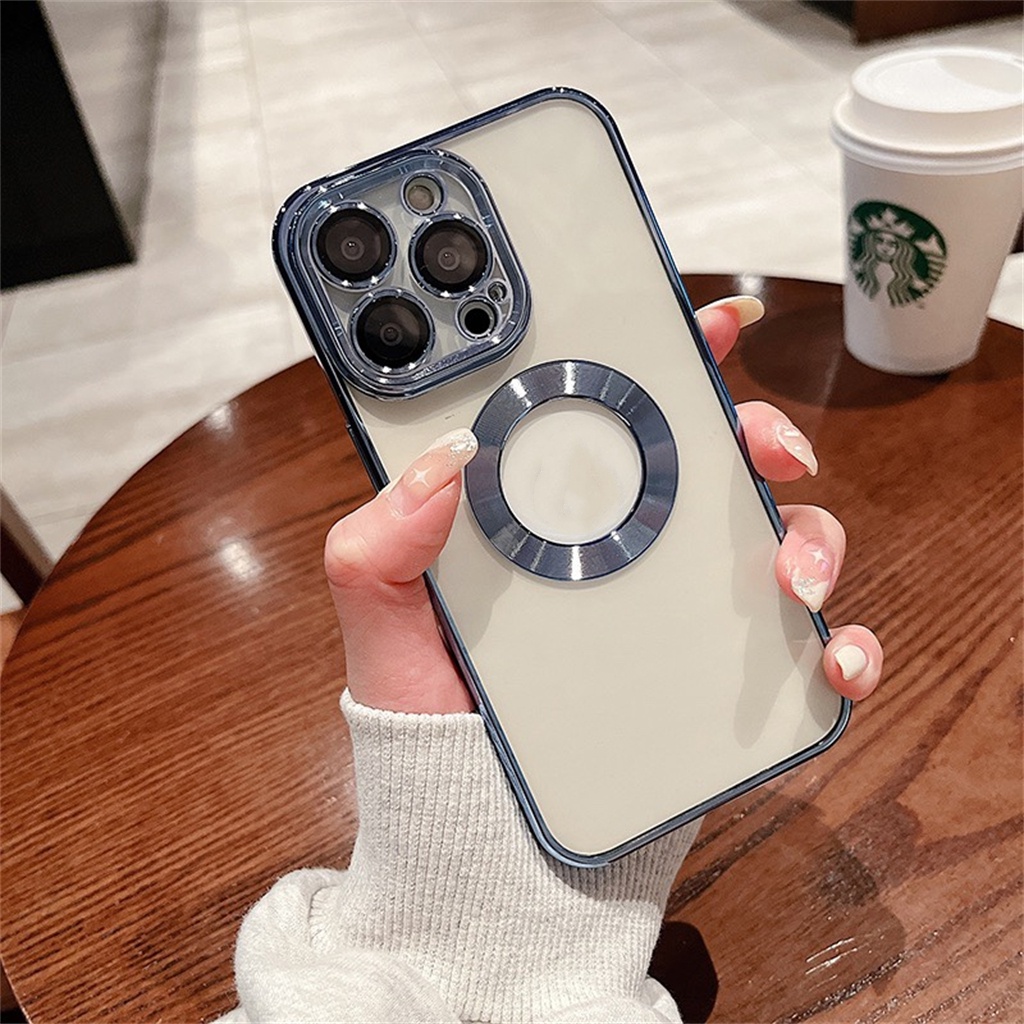 Ốp Điện Thoại Mềm Trong Suốt Mạ Logo Sang Trọng Có Lỗ Bảo Vệ Ống Kính Máy Ảnh Cho iPhone 13 12 11 Pro max 12 mini XR XS X max 7 8 Plus Lưng