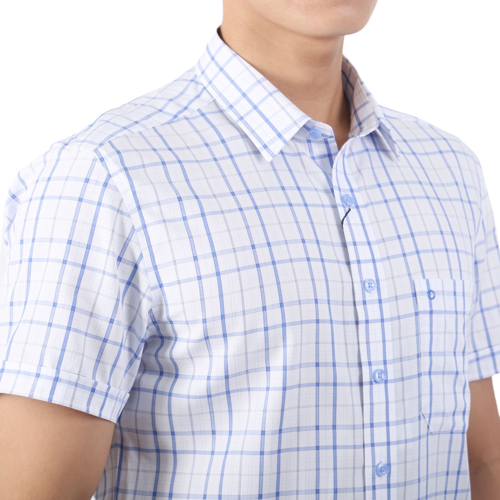 Áo sơ mi ngắn tay Nam Owen Bamboo Bodyfit Trắng in xanh - BA23772N