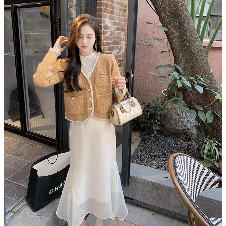 Áo Khoác Cardigan Dệt Kim Tay Dài Màu Sắc Tương Phản Thời Trang Mùa Thu 2022 Cho Nữ