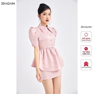Áo sơ mi nữ cổ đức vai bồng 20AGAIN chiết eo tôn dáng ASA1065