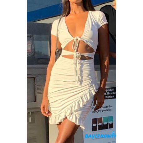 Đầm Ôm Hai Dây Cổ Sâu Hở Eo Phong Cách Quyến Rũ Dành Cho Nữ