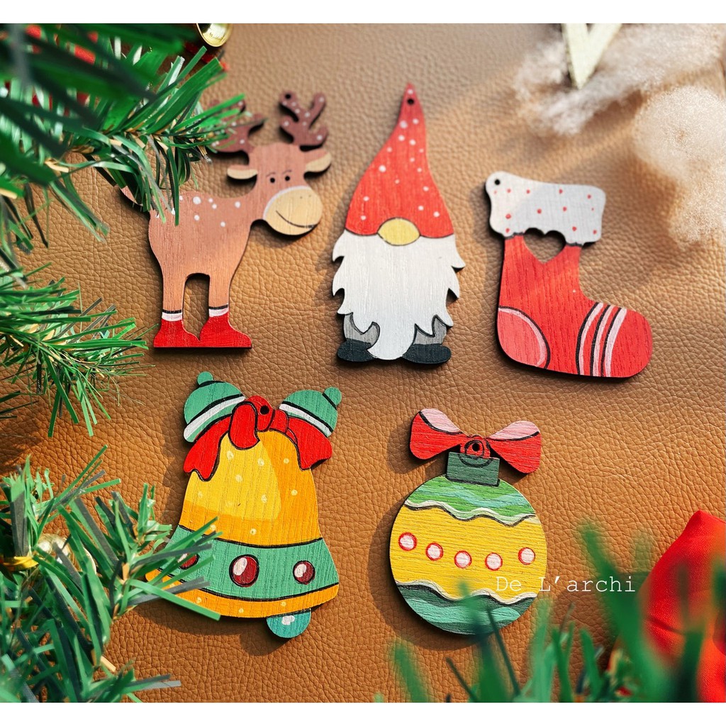 Set 20 món trang trí Noel bằng gỗ, vẽ thủ công màu siêu bền đẹp