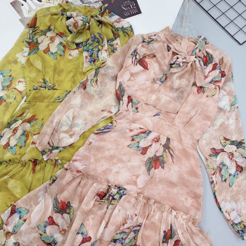 V452 Đầm dự tiệc, Đầm thiết kế cổ tàu thắt nơ bản to tay dài bo chun, nhún bèo đuôi cá váy 2 lớp | BigBuy360 - bigbuy360.vn