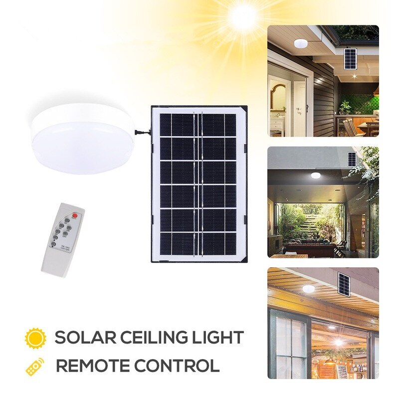 18W Solar LED Ceiling Light with Remote Control Timing Light Control Lamp White Light for Home Garden#shopee219