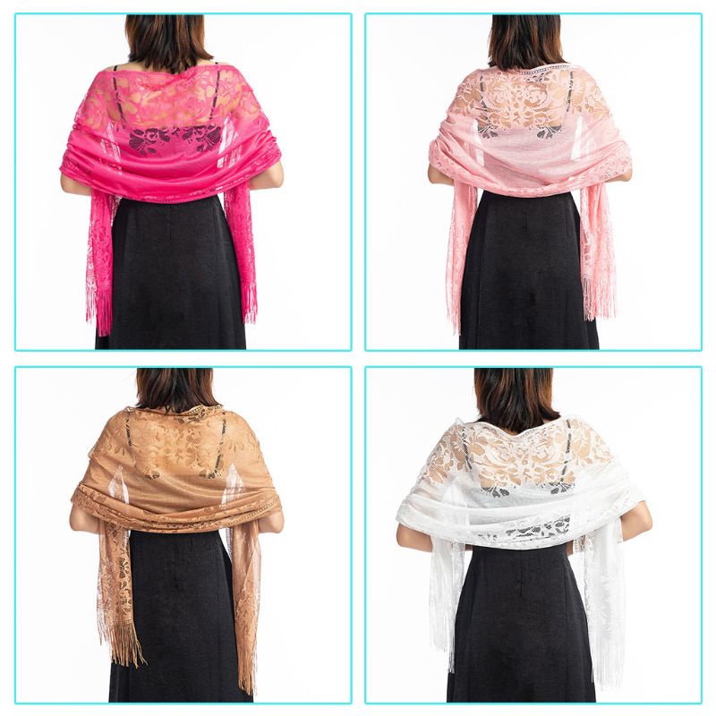 Khăn choàng ren hoa phối tua rua phong cách Vintage 1920s 185x63cm
 | BigBuy360 - bigbuy360.vn