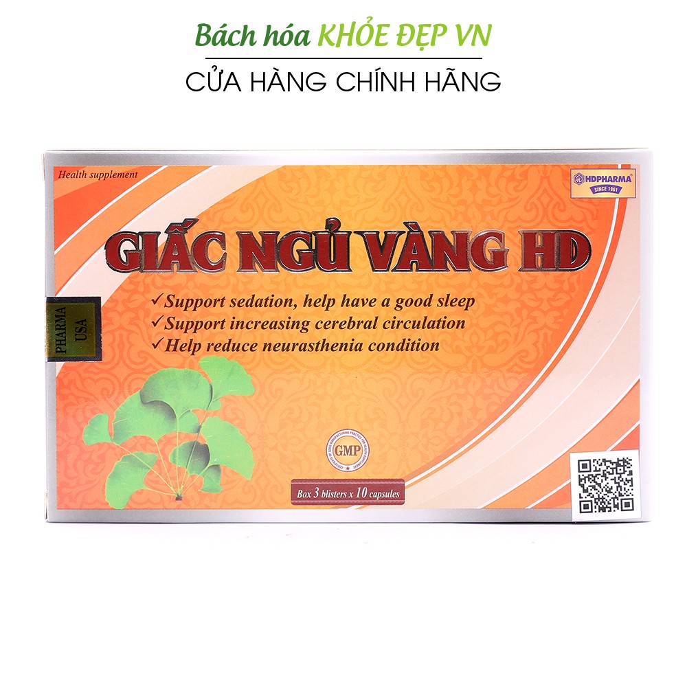 Viên uống ngủ ngon thảo dược Giấc Ngủ Vàng HD - Hộp Vàng 30 viên