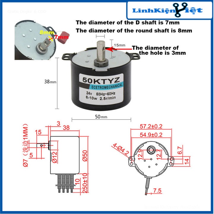 Động Cơ Giảm Tốc 50KTYZ 220VAC 6W