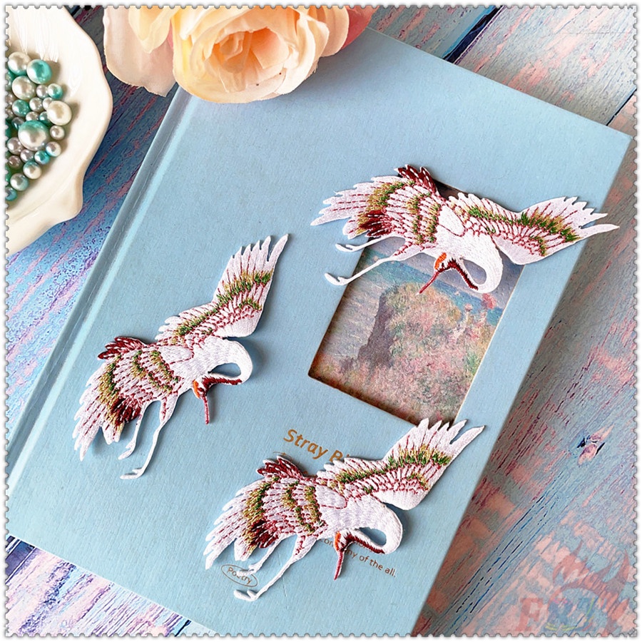 Miếng vá ủi thêu trang trí quần áo hình chim hồng hạc