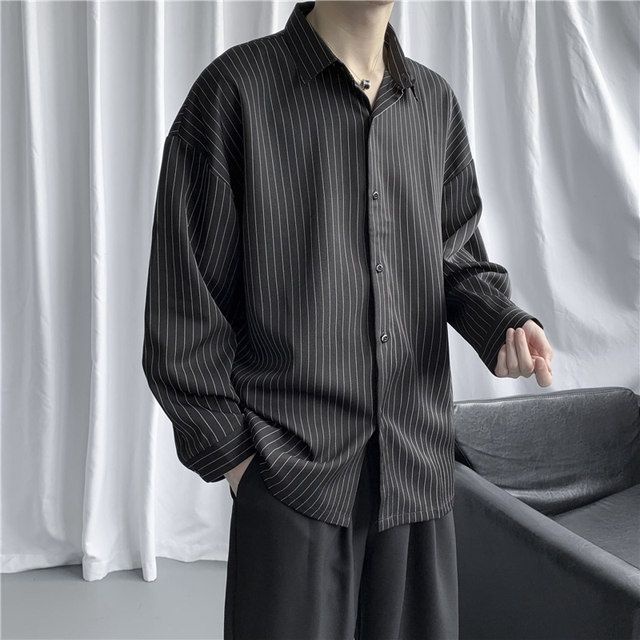 Áo sơ mi nam dài tay họa tiết sọc dọc thời trang Hàn