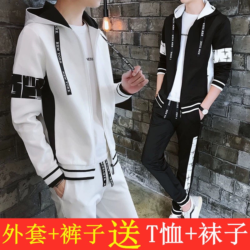 suit / áo len đơn nam phiên bản Hàn Quốc có dây kéo mới có mũ trùm đầu trang phục thể thao giản dị thanh niên quần tây n