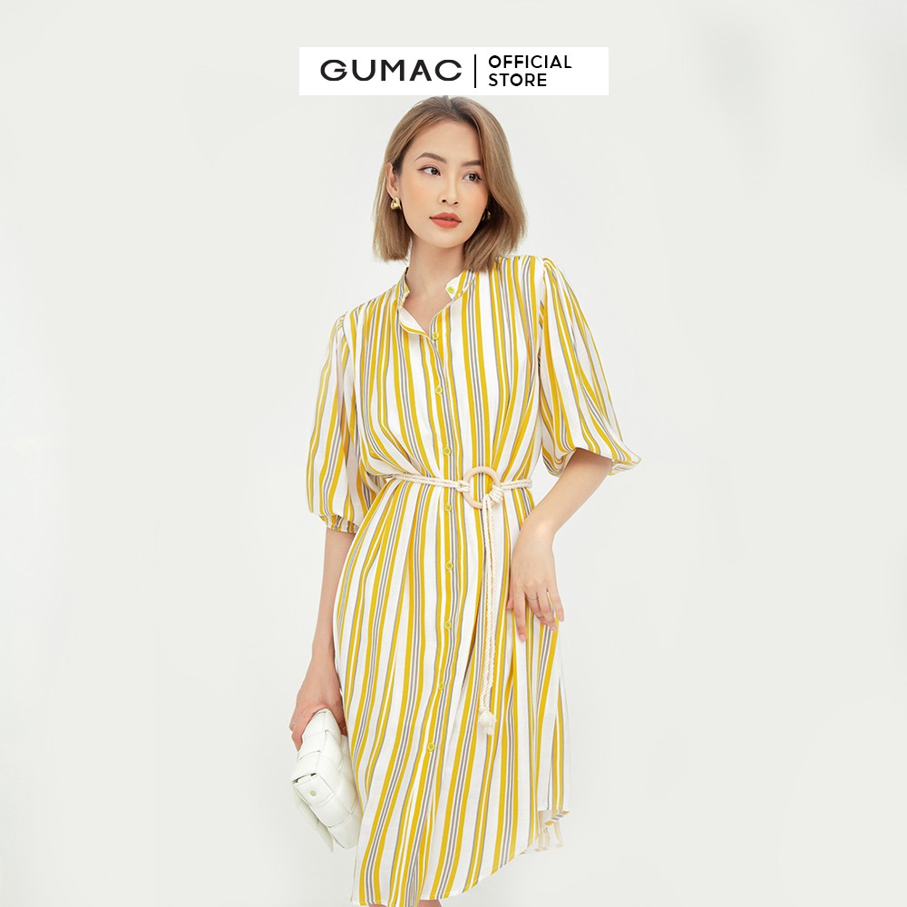[Mã MABR07062 giảm 8% tối đa 50K đơn từ 249K] Đầm sơ mi nữ phối phụ kiện GUMAC dáng suông năng động, vintage DB594 | BigBuy360 - bigbuy360.vn