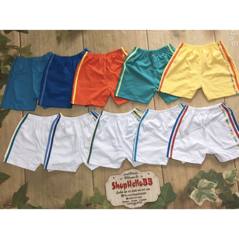 [Hello BB] Size bé 6-35kg Quần ngắn trắng 3 sọc bé trai Hello B&B | ShopHelloBB - Kiddy and Mommy