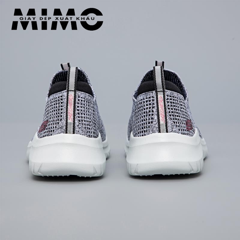 Giày Skechers cho nữ 4 vạch màu ghi, giày thể thao đi bộ cực êm mềm nhẹ, bền đẹp, chống trơn trượt