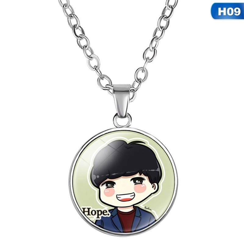 Sawadik 15 Styles Kpop Bts Necklace Bangtan Boys Cartoon Time Gemstone Double-Sided Jewelry Pendant Bt21 Fans Gift