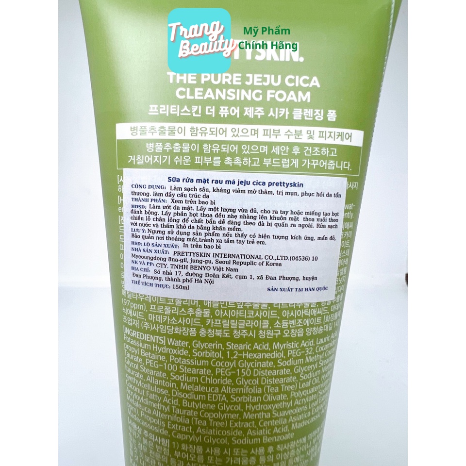Sữa Rửa Mặt Chiết Xuất Rau Má Đảo Jeju PrettySkin The Pure Jeju Cica Cleansing Foam 150ml