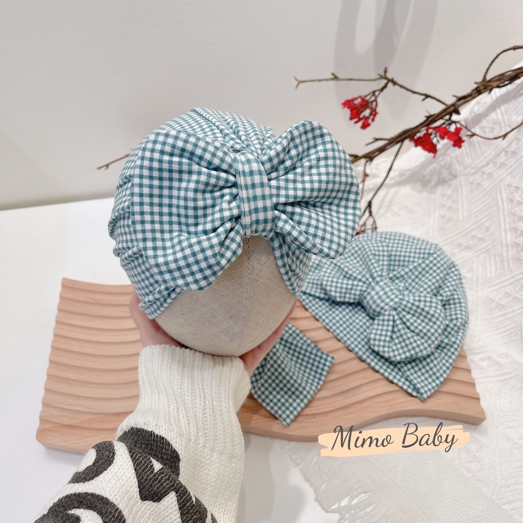 Mũ nón turban cotton kẻ xanh đáng yêu cho bé gái 6-10kg Mimo baby MTB63