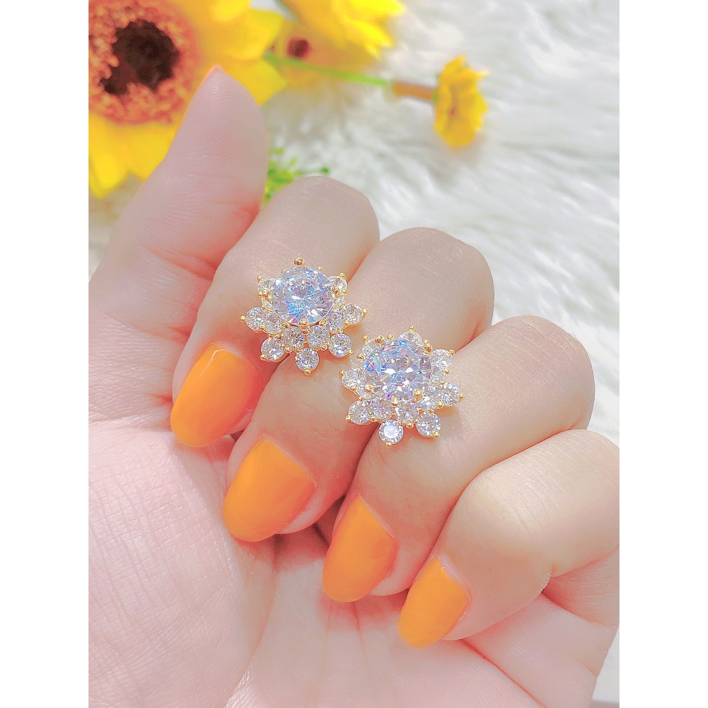 Bông tai nữ UHA mạ vàng 18K , đính kim cương nhân tạo B1236143-110